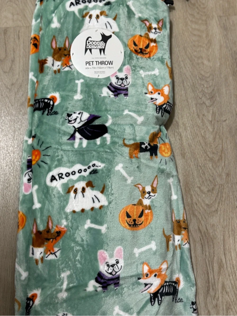 Pet Throw Blanket in Light Green Halloween Puppy Print -